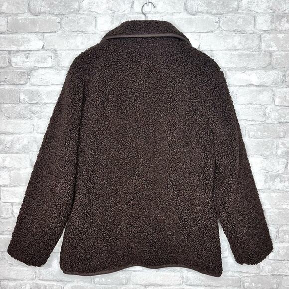 J. Crew Teddy Sherpa Coat Size Medium Chocolate Brown Button Front Collared - Picture 11 of 12